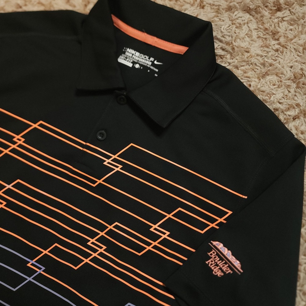 Nike Golf Polo Mens Small Black Geometric Graphic Dri-FIT Boulder Ridge Logo